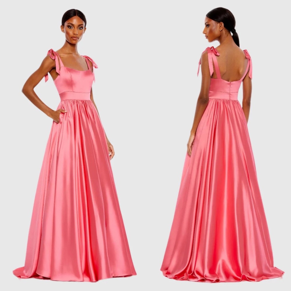 NWT Mac Duggal Tie Shoulder Sweetheart Ballgown In Coral